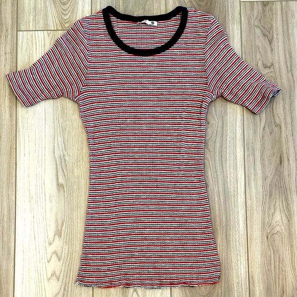 Sundry Tops - Striped Sundry orange white and blue stretchy T shirt